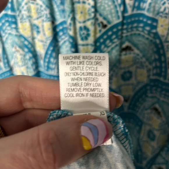 ELLE Turquoise, White & Yellow V-Neck Dress - size XS - Picture 11 of 11